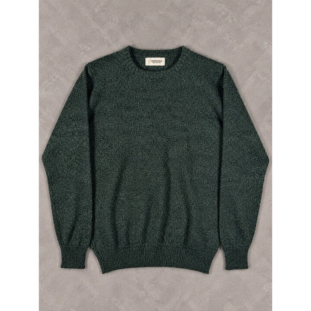 Baby Alpaca Sweater Mens Medium Green Crewneck Made In Peru Luxury Knit Pullover